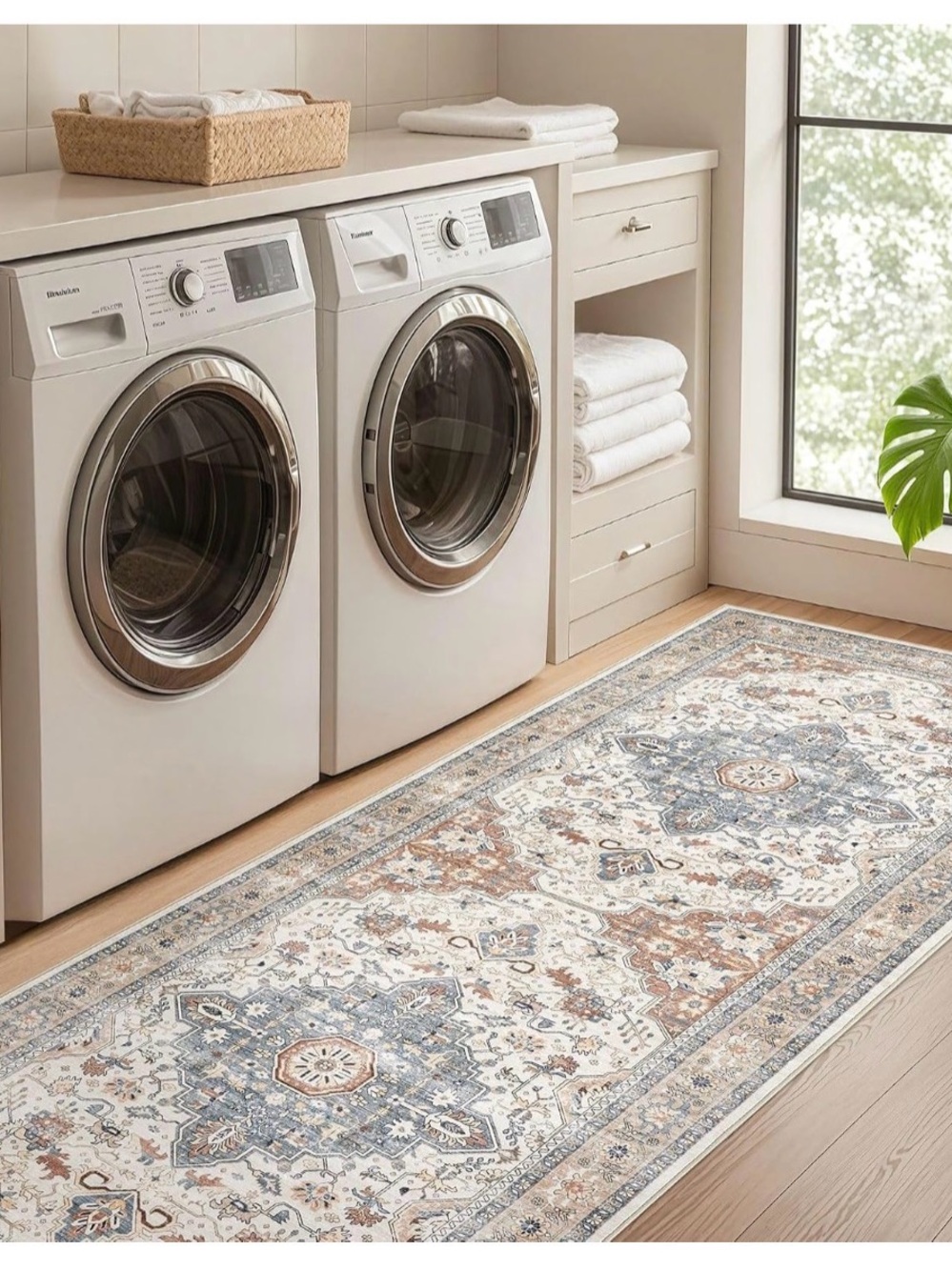 Classic Medallion Non-Slip Runner Rug in Cream, Blue, and Rust - Home Accent - Picture 5 of 11